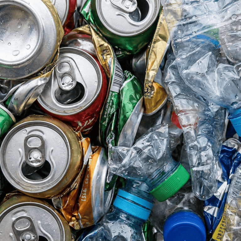 Aluminum cans and plastic bottles Recycle Strong