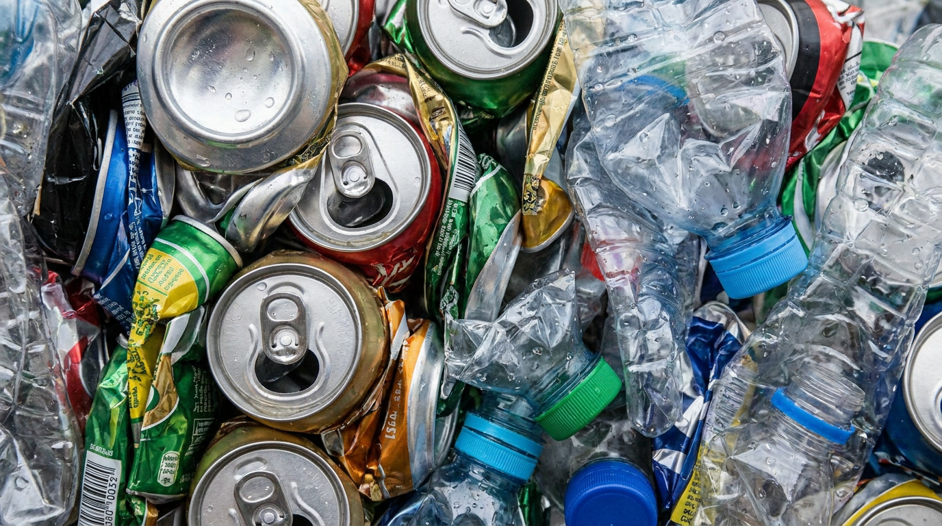 Aluminum cans and plastic bottles